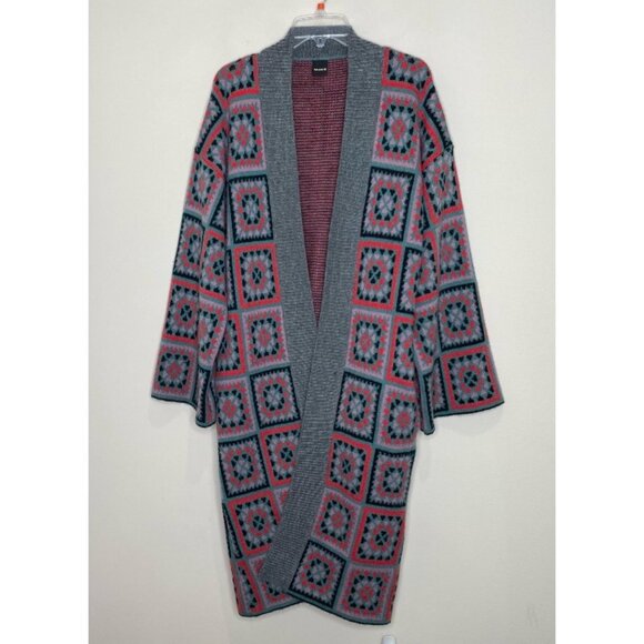 Saachi Square Patch Open Front LOng Kimono Cardigan *Grey* One Size - Picture 3 of 13